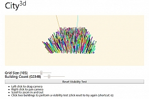 ThreeJS编写绘制3D柱形立方体群效果模拟三维虚拟城市展示源码