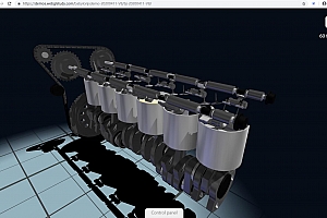 BabylonJS编写的3D在线V8发动机设备运行动画模拟网页展示源码